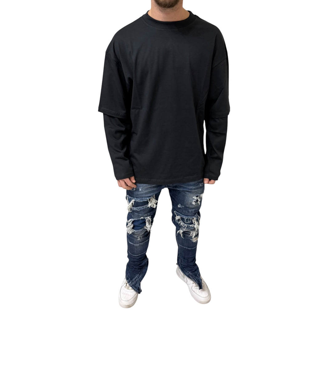 Shirt long sleeve double blue navy