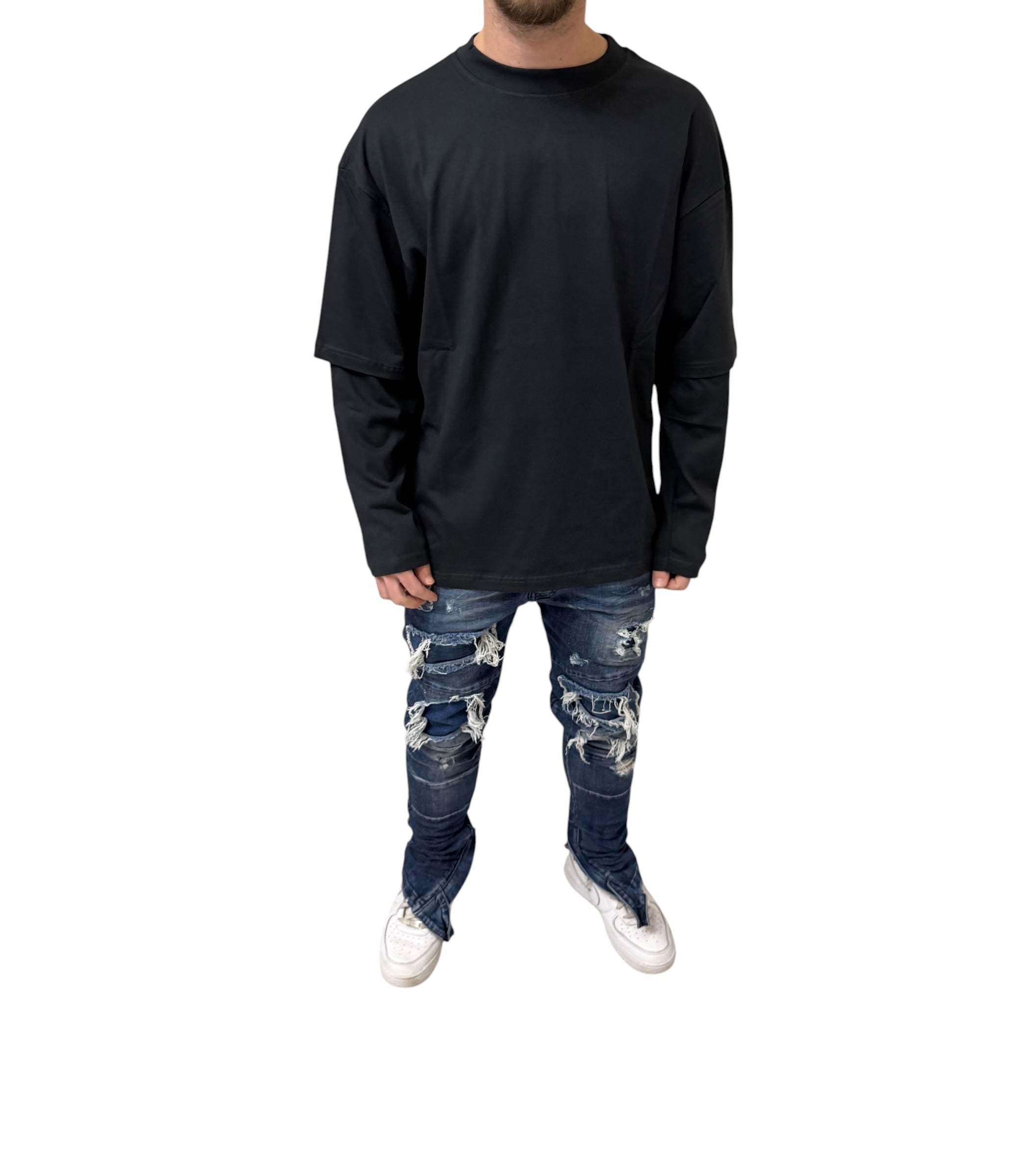 Shirt long sleeve double blue navy
